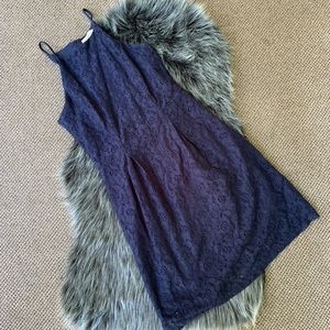 High neck navy blue lace dress